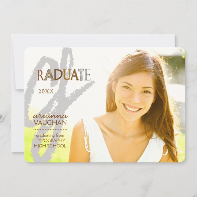 Invitación Graduación fotográfica de tipografía de moda (Anverso)