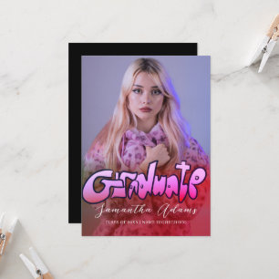 Invitación Graduación fotográfica de tipografía negra y rosad