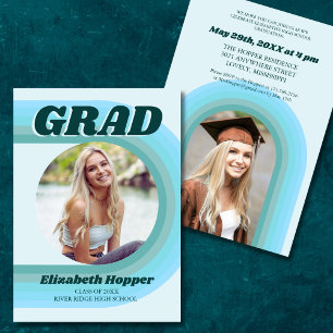 Invitación Graduación fotográfica del Arco Azul Retro Groovy 