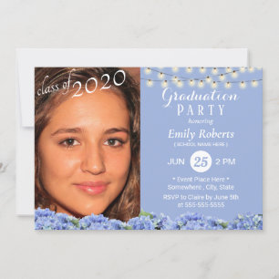 Invitación Graduación fotográfica Elegante Blue Hydrangea Flo