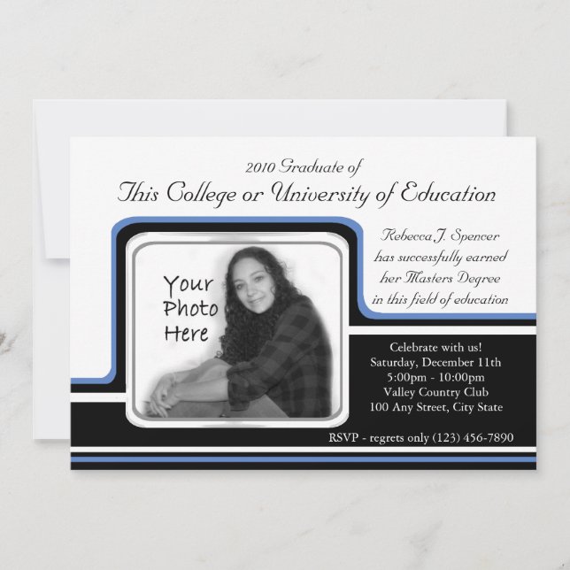 Invitación Graduación fotográfica/ franja azul (Anverso)