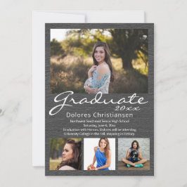 Invitación Graduación fotográfica Gris Woodgrain Modern 4