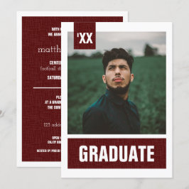 Invitación Graduación fotográfica maroon moderna texturizada
