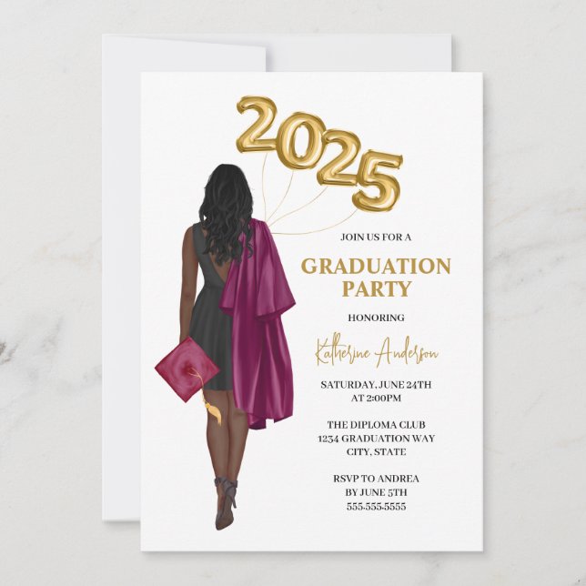 Invitación Graduación fotográfica marrón afroamericana (Anverso)