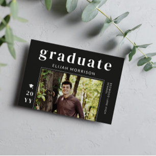 Invitación Graduación fotográfica Matte Black Modern Typograp
