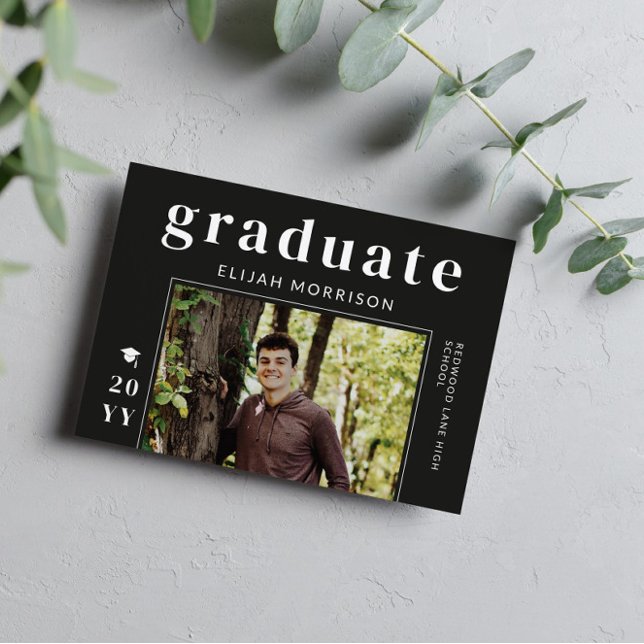 Invitación Graduación fotográfica Matte Black Modern Typograp (Subido por el creador)