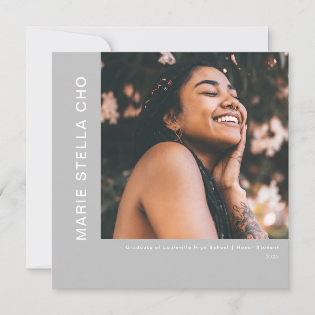 Invitación Graduación fotográfica mínima de inicio gris fresc (Anverso)
