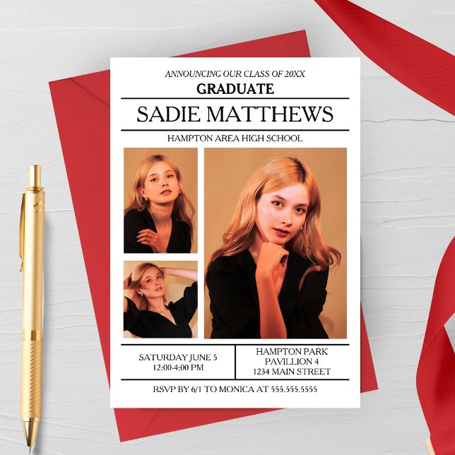 Invitación Graduación fotográfica moderna de Newsletter (Subido por el creador)