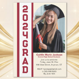 Invitación Graduación fotográfica moderna, roja y blanca
