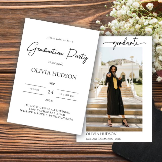 Invitación graduación fotográfica moderna y simple de caligra (Subido por el creador)