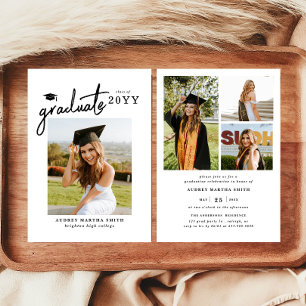 Invitación Graduación Fotográfica Moderno Script en Negrita G
