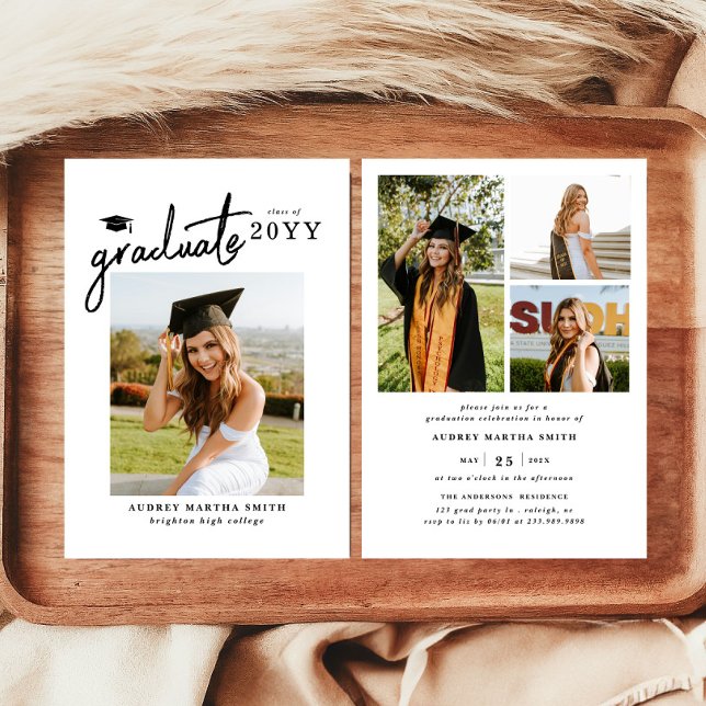 Invitación Graduación Fotográfica Moderno Script en Negrita G (Subido por el creador)