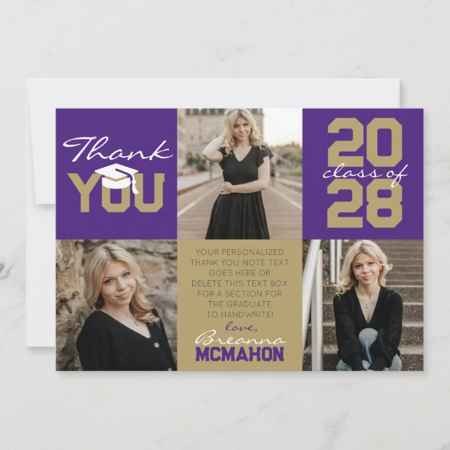 Invitación Graduación fotográfica Purple & Bronze Gold 3 Grac (Anverso)