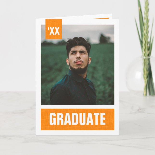 Invitación Graduación fotográfica texturizada naranja (Anverso)