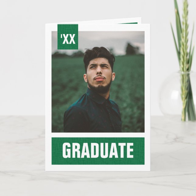 Invitación Graduación fotográfica verde moderno texturizada (Anverso)