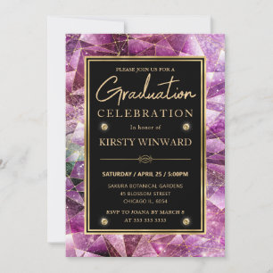Invitación Graduación Galaxia de Cristal de Medianoche Rosa y