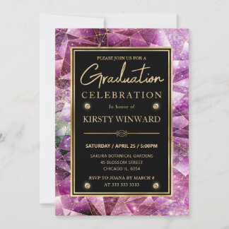 Invitación Graduación Galaxia de Cristal de Medianoche Rosa y