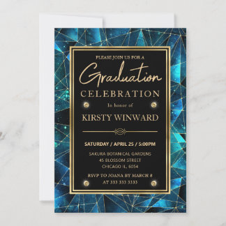 Invitación Graduación Galaxia de Cristal de Medianoche Teal y