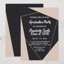 Invitación Graduación geométrica en oro y negro rosa