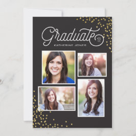 Invitación Graduación glamorosa de 4 Collages de fotos