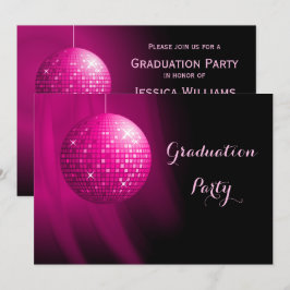Invitación Graduación glamorosa Fiesta Rosa Disco Ball