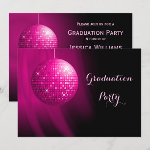 Invitación Graduación glamorosa Fiesta Rosa Disco Ball