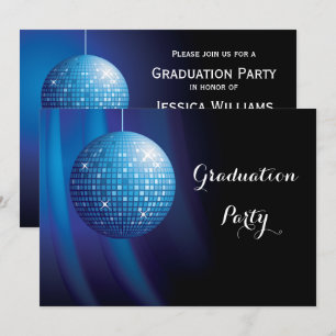 Invitación Graduación glamurosa Fiesta azul Disco Ball