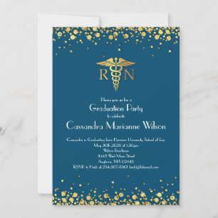 Invitación Graduación Gold Blue de la escuela de enfermería