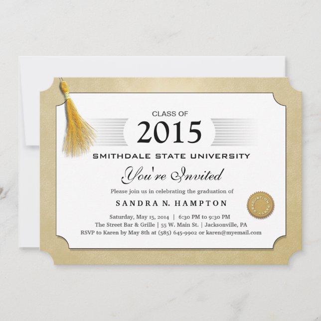 Invitación Graduación Gold Border & Gold Tassel 2015 (Anverso)