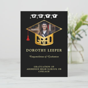 Invitación Graduación Gold Grad Cap & Photo