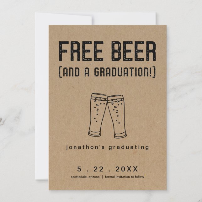 Invitación Graduación Graduada Graduada Gratuita de Cerveza A (Anverso)