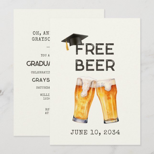 Invitación Graduación Graduada Gratuita De Cerveza Gratuita I (Anverso / Reverso)