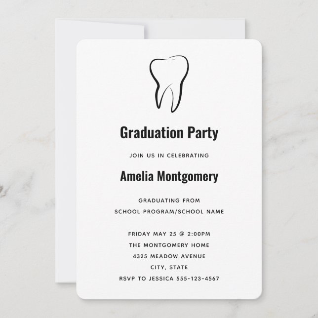 Invitación Graduación Gráfica Médica de Diente Dental (Anverso)