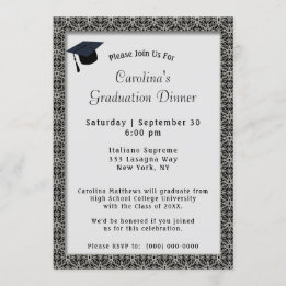 Invitación Graduación gris del tapón de la cena del marco neg
