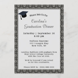 Invitación Graduación gris del tapón de la cena del marco neg