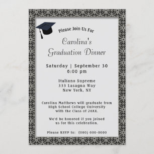 Invitación Graduación gris del tapón de la cena del marco neg