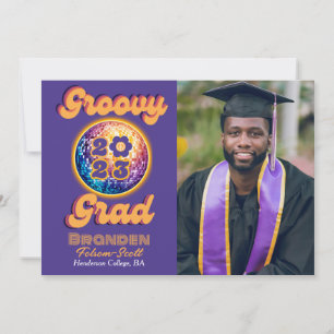Invitación Graduación Groovy Grad Retro Disco Peace 2023