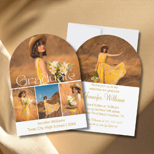 Invitación Graduación Guión Dorado Collage de 5 Fotos Arco Mo