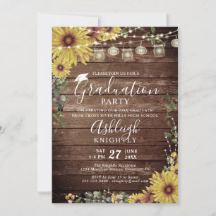 Invitación Graduación Guión Rústico De Madera De Girasol