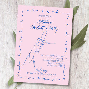 Invitación Graduación Hand Drawn Pink & Blue 2024