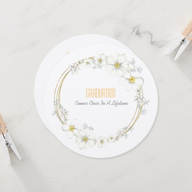 Invitación Graduación Hija de té Flores blancas y bayas (Anverso/Reverso In Situ)