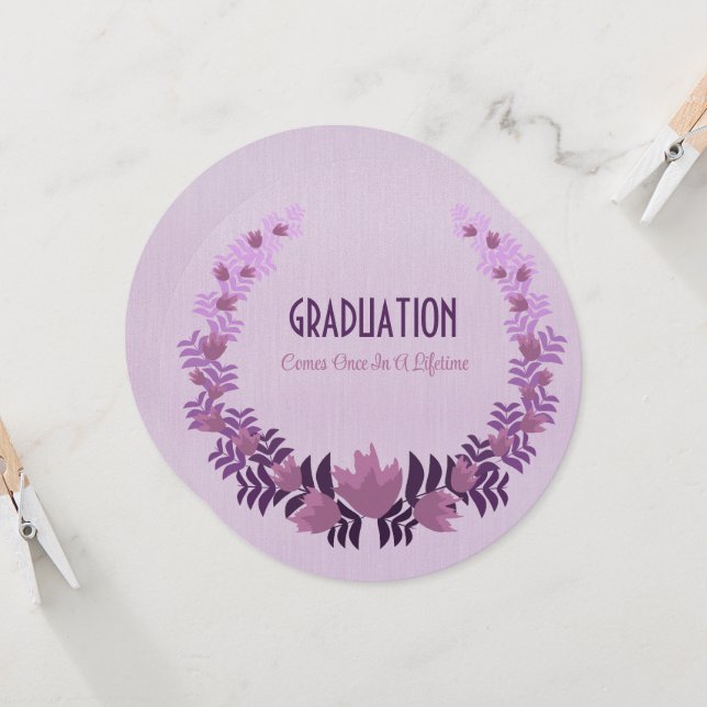 Invitación Graduación Hija Morado Floral (Anverso/Reverso In Situ)