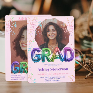 Invitación Graduación Holográfica de Balón 2 Fotos