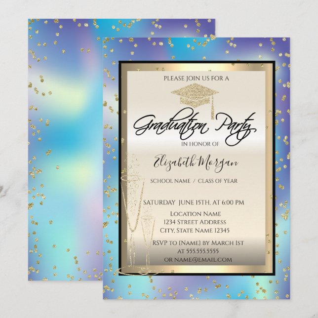 Invitación Graduación Holográfica de Grado, Graduación de Dia (Anverso / Reverso)