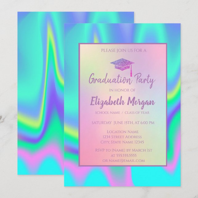 Invitación Graduación Holográfica del tapón de graduación del (Anverso / Reverso)