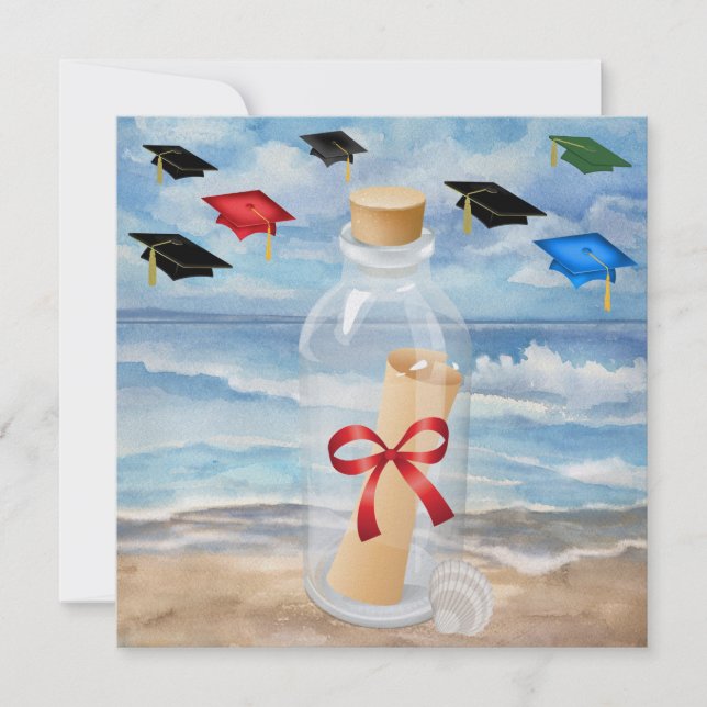Invitación Graduación - "Invitación a la playa en una botella (Anverso)