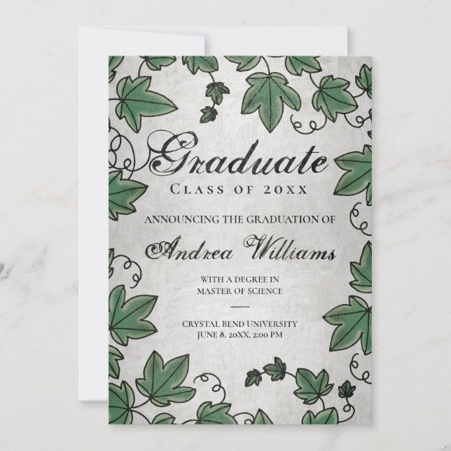 Invitación Graduación Ivy con Silver Black Script Grad Fiesta (Anverso)