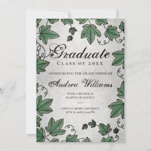Invitación Graduación Ivy con Silver Black Script Grad Fiesta