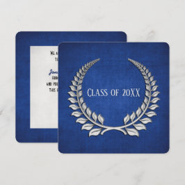 Invitación Graduación Laurel de Plata sobre Azul