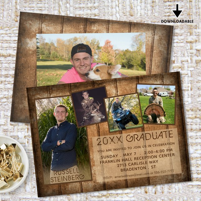 Invitación Graduación Madera de campo rústica 5 Collage de fo (Subido por el creador)